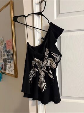 Express Black One-Shoulder Camisole with Cream Embroidery